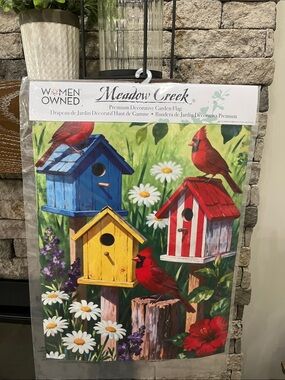 Meadow Creek Decorative Garden Flag - Colorful Birdhouse Scene Patriotic  ~New~